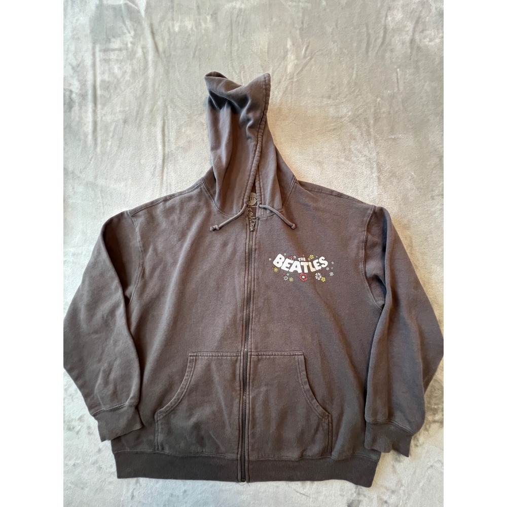 The Beatles Full Zip Hoodie Mens XXL Brown Come Together Graphic Band Sweatshirt